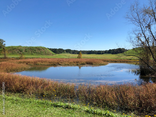 Pond, borrow pit Indian mounds