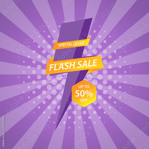 Flash sale special offer, banner template design, vector illustration.