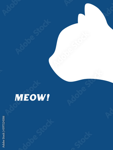 White cat portrait on blue winter background, abstract vector illustration