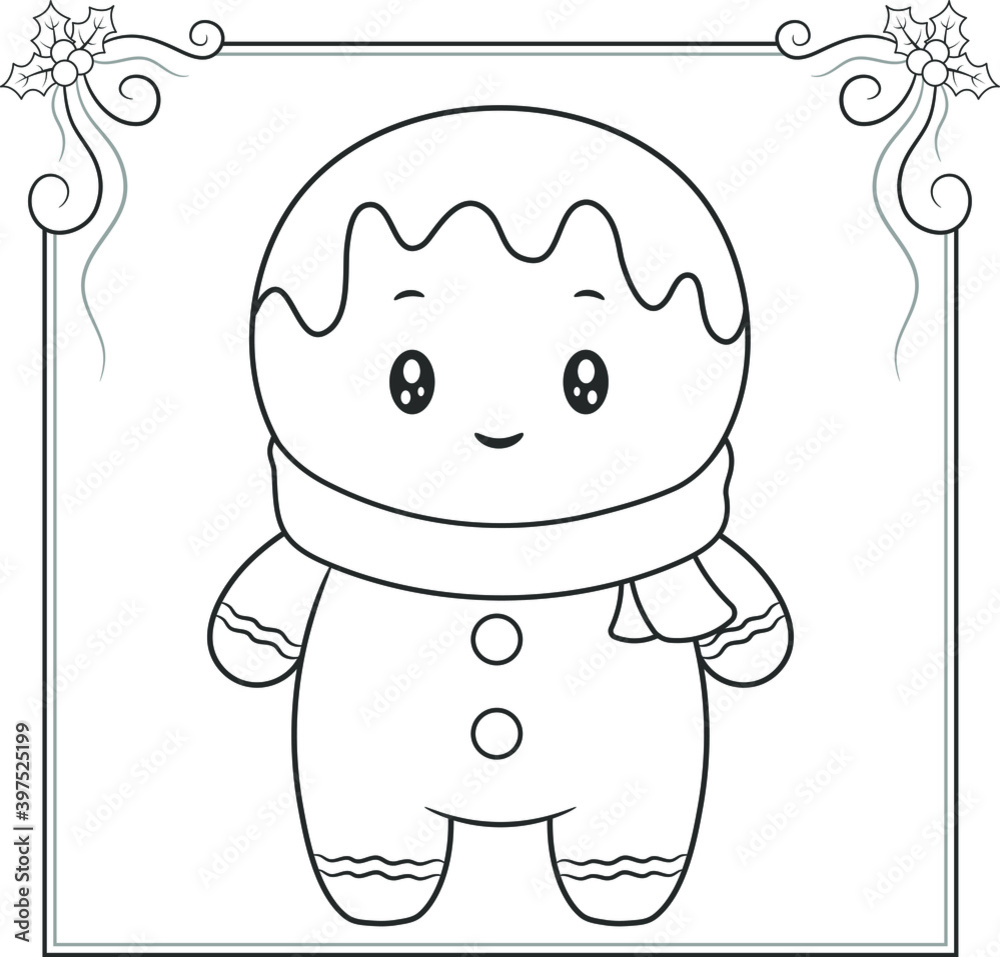 merry Christmas cute ginger cookie drawing sketch for coloring