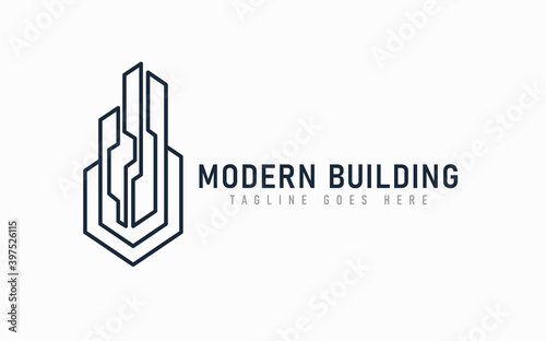 Modern Building Logo Design. Abstract Architecture Formed From an Abstract Line. Flat Vector Logo Design.