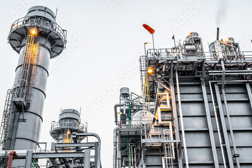 Glow light of petrochemical industry on sunset and Twilight sky ,Power plant,Energy power station area