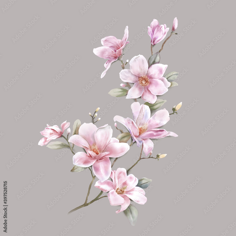 Fototapeta premium Flowers watercolor illustration.Manual composition.Big Set watercolor elements，Design for textile, wallpapers，Element for design,Greeting card