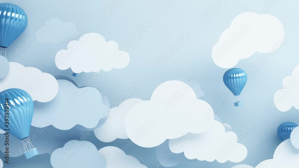 air balloon paper art style and product stand with blue pastel sky background 3d rendering