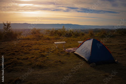 Camping tent sunset time