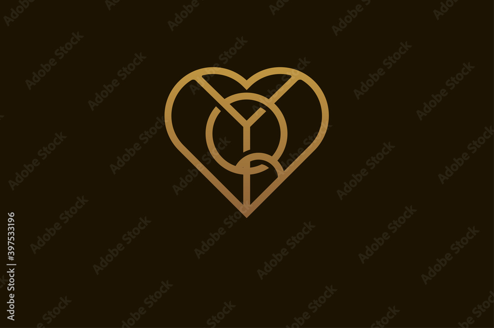 Abstract initials Q and Y logo, gold colour line style heart and letter combination, usable for brand, card and invitation, logo design template element,vector illustration Abstract initials Q and Y logo, gold colour line style heart and letter combination, usable for brand, card and invitation, logo design template element,vector illustration