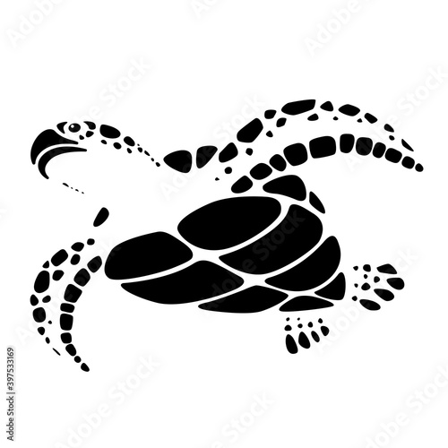 Graphic black sea turtle on white background