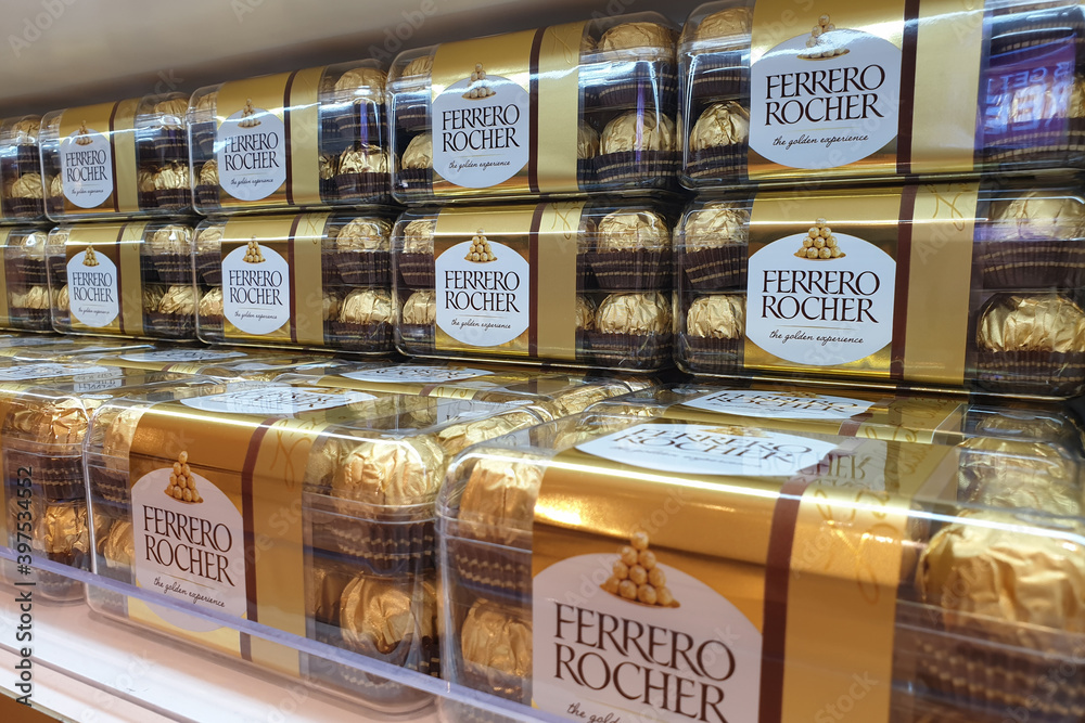 Ferrero Rocher premium chocolate store in Hamad International Airport. Ferrero Rocher is a