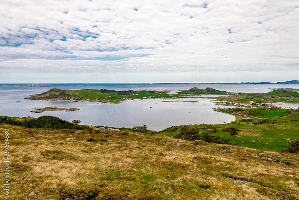 Fjoloy and Klosteroy islands view from Mastravarden hill on Mosteroy, Rennesoy kommune, Norway, May 2018