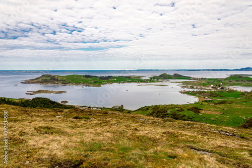 Obraz na płótnie Fjoloy and Klosteroy islands view from Mastravarden hill on Mosteroy, Rennesoy kommune, Norway, May 2018 w salonie