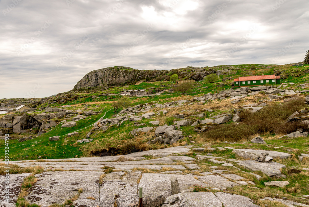 Landscape view of historical Fjoloy fort site, Rennesoy kommune, Stavanger, Norway, May 2018