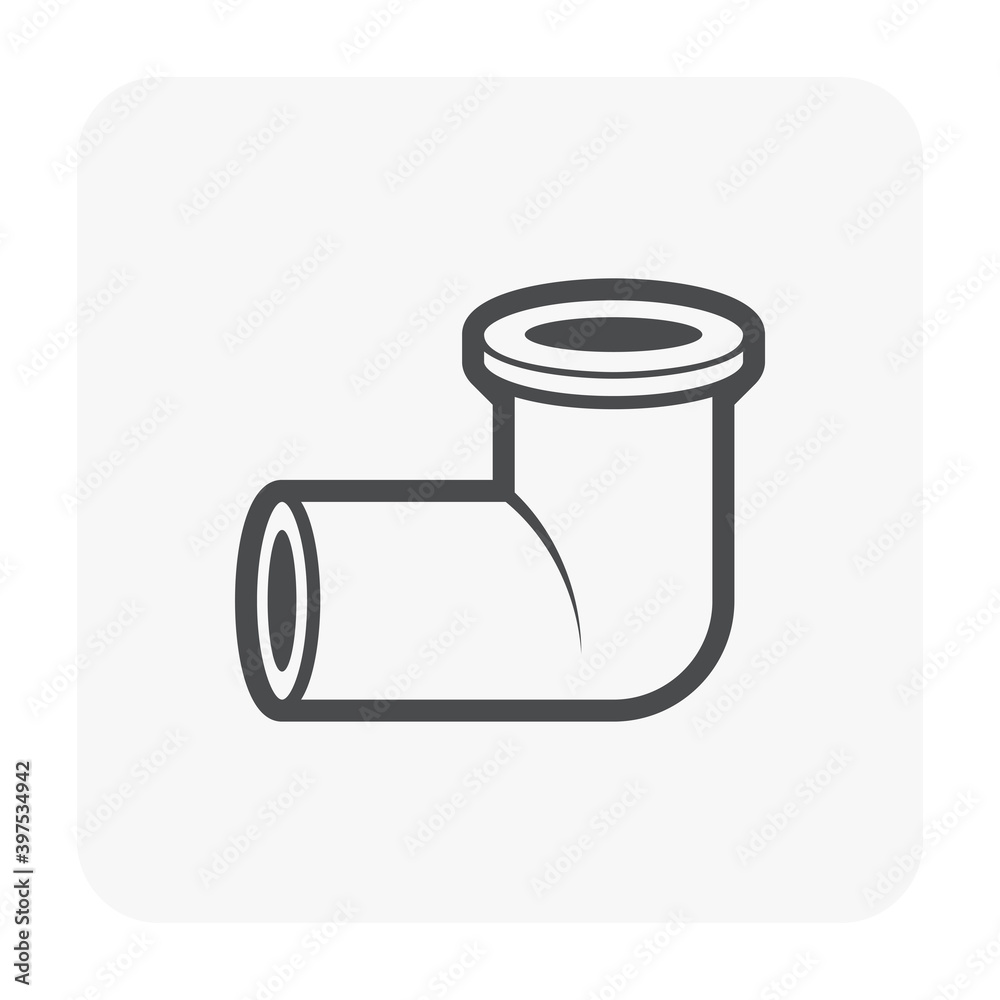PVC plastic pipe fitting vector icon. 90 degree elbow adapter with slip socket opening 1 end and female NPT thread. Part for pipeline system, plumbing, sewage, drainage, waste, vent and water supply. PVC plastic pipe fitting vector icon. 90 degree elbow adapter with slip socket opening 1 end and female NPT thread. Part for pipeline system, plumbing, sewage, drainage, waste, vent and water supply.