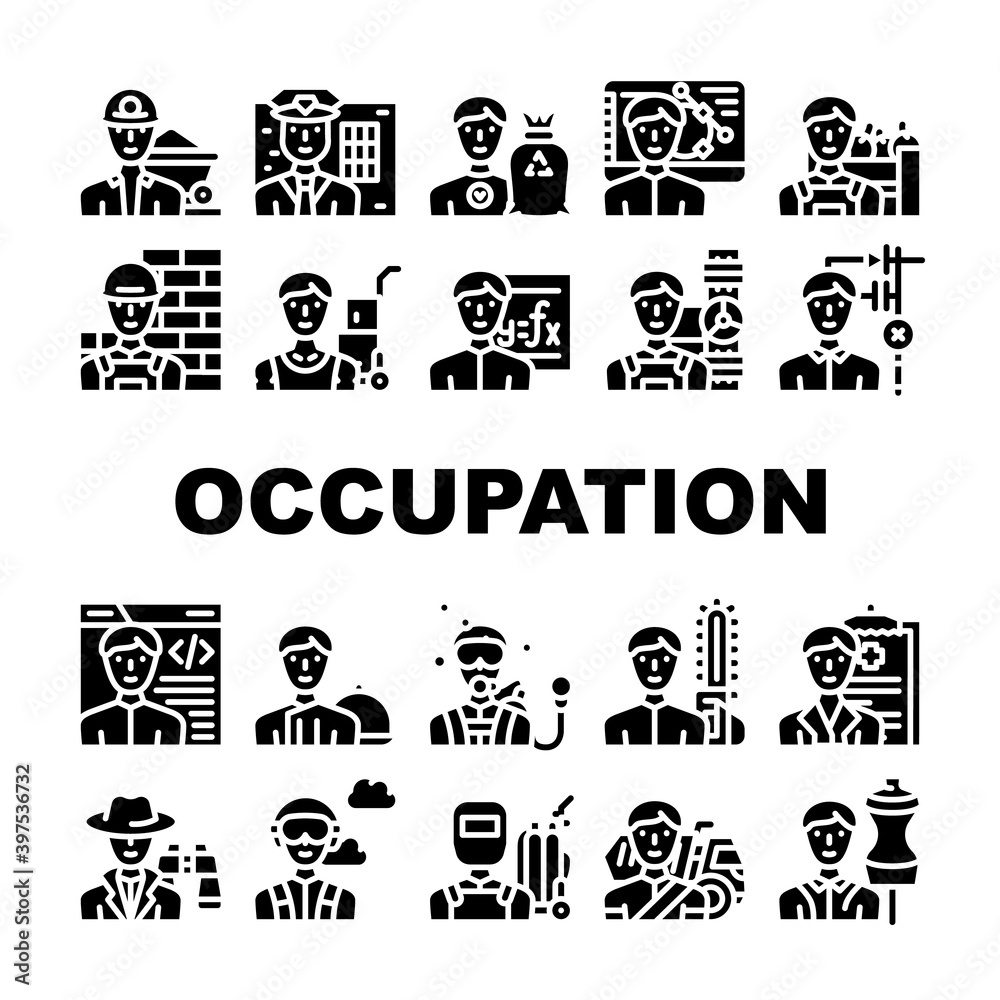 Male Occupation Job Collection Icons Set Vector