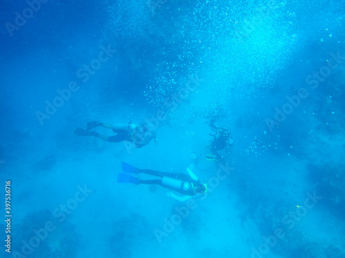 Scuba diver in the blue sea