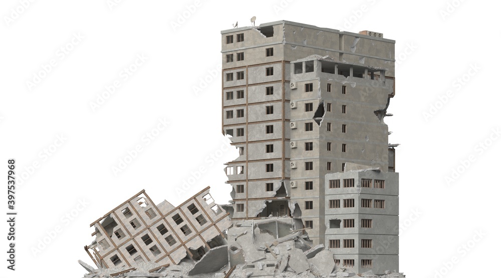 Ruined building isolated on white 3d illustration Ruined building isolated on white 3d illustration