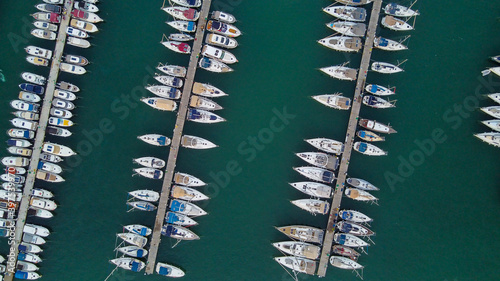 aerial boats and luxury yatchs. aerial yatch marina. bird's eye view boats.  © Metin