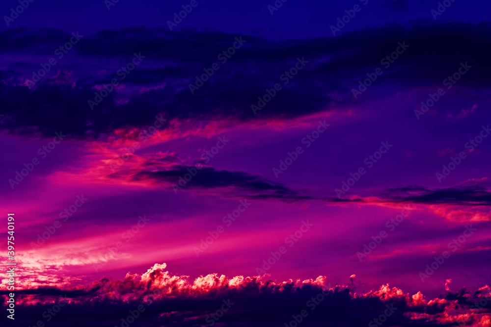 Pink sky with beautiful clouds. Charming sunset landscape. Sunny sunset Pink sky with beautiful clouds. Charming sunset landscape. Sunny sunset