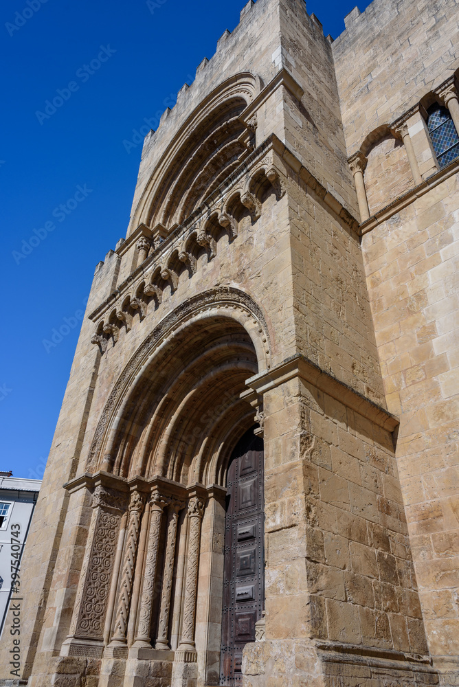 Se Velha in Coimbra.
COIMBRA, PORTUGAL - summer 2019: Old Cathedral (Se Velha) of Coimbra, Portugal.
