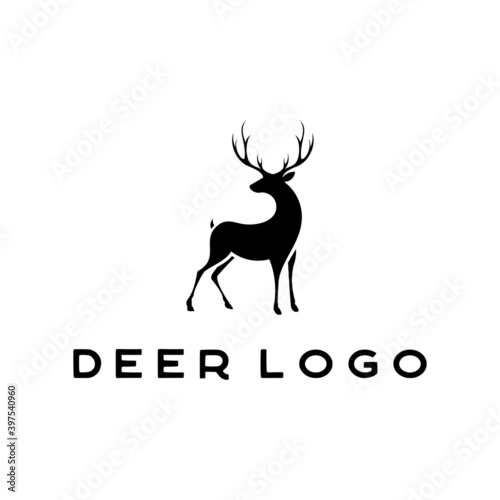Deer Logo Design Template, Elegant deer buck stag antler silhouette logo design inspiration
