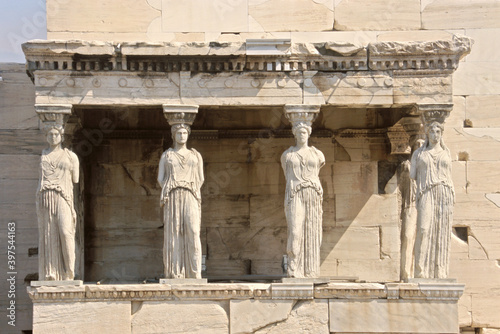 View of The Caryatid porch of the Erechtheion  at Acropolis in Athens, Greece
