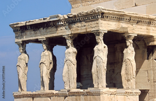 View of The Caryatid porch of the Erechtheion at Acropolis in Athens, Greece © CYSUN