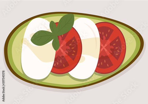 Breakfast menu vector design. Breakfast time concept. Healthy breakfast with fried egg, bacon, tomato, salmon, mozzarella and avocado. Illustration for print, menu design elements. Keto power.