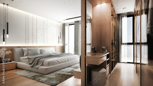 Cuadro en lienzo Modern luxury house and mock up and interior design of bedroom and walk in close