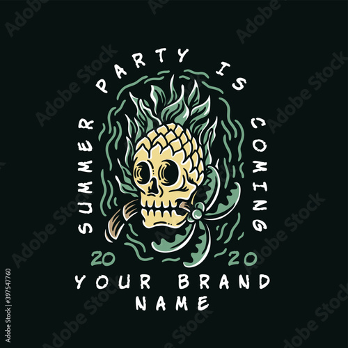 pineapple skull head summer day illustration