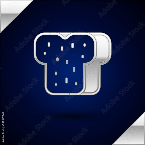 Silver Bread toast for sandwich piece of roasted crouton icon isolated on dark blue background. Lunch, dinner, breakfast snack. Vector.