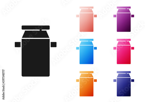 Black Can container for milk icon isolated on white background. Set icons colorful. Vector.