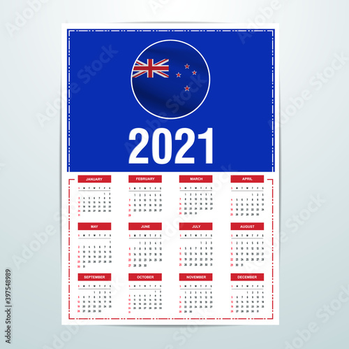 New Zealand Calendar 2021- Country Flag Banner - Happy New Year