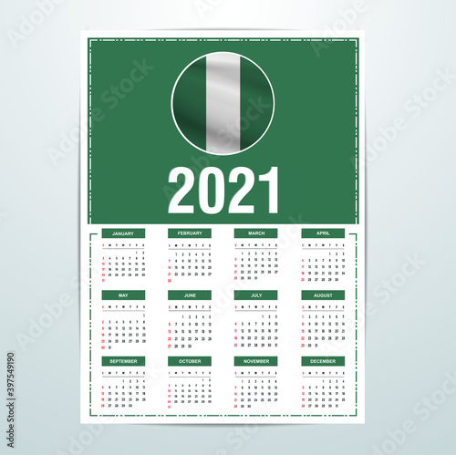 Nigeria Calendar 2021- Country Flag Banner - Happy New Year