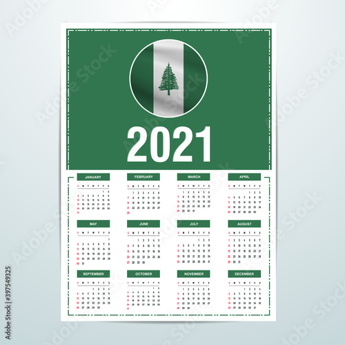 Norfolk Island Calendar 2021- Country Flag Banner - Happy New Year