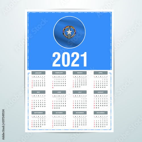 Northern Mariana Calendar 2021- Country Flag Banner - Happy New Year