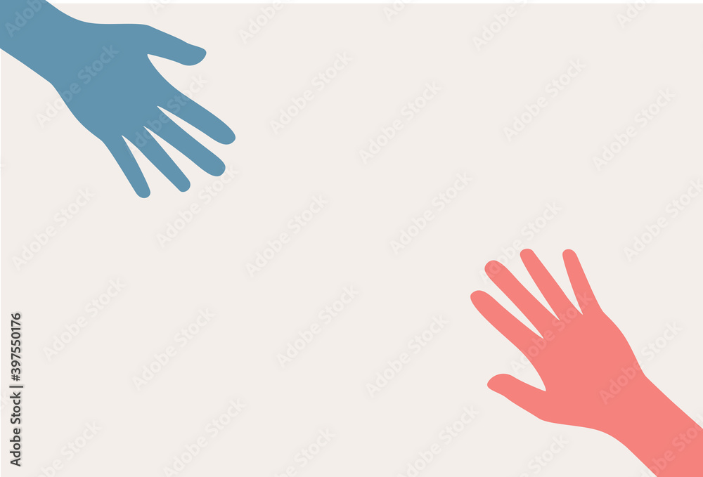Two hands silhouette reaching towards each other. Vector Illustration Two hands silhouette reaching towards each other. Vector Illustration