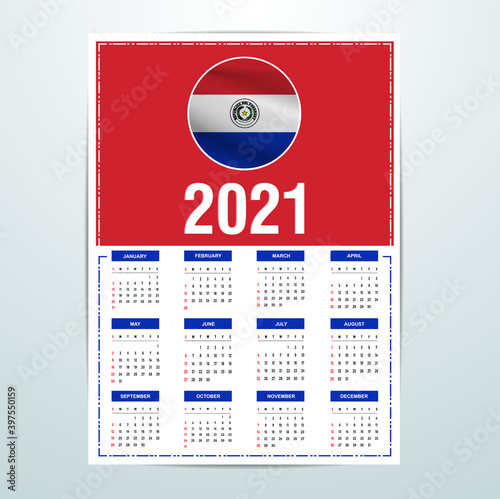 Paraguay Calendar 2021- Country Flag Banner - Happy New Year