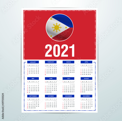 Philippines Calendar 2021- Country Flag Banner - Happy New Year