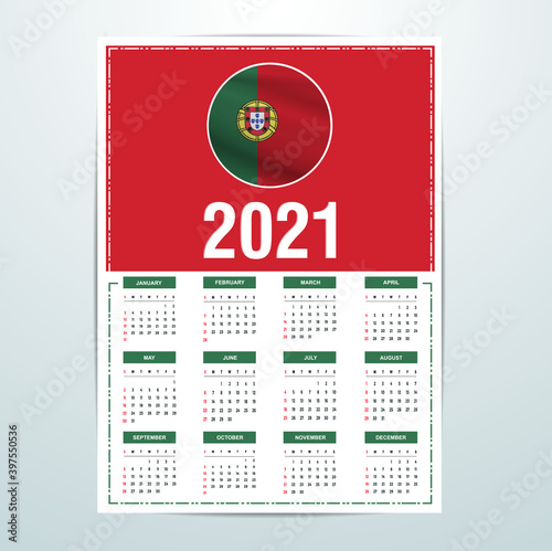 Portugal Country Calendar 2021 - Flag Banner - Happy New Year