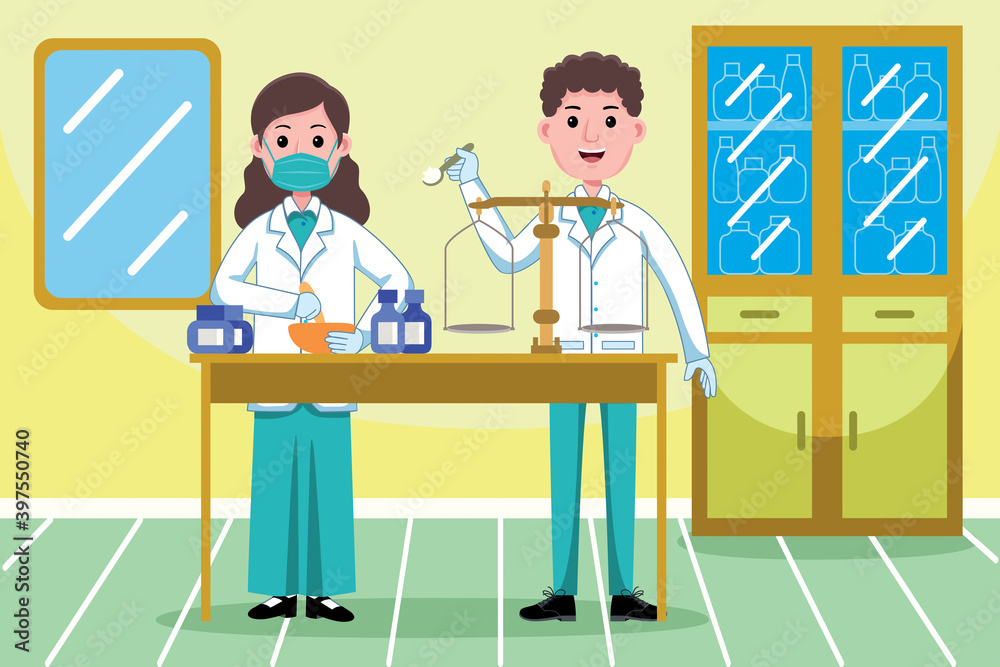 Pharmacist Profession with vector illlustration. Flat design with cartoon characters. Pharmacist Profession with vector illlustration. Flat design with cartoon characters.