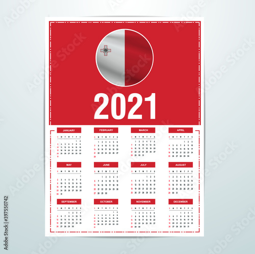 Malta Calendar 2021- Country Flag Banner - Happy New Year
