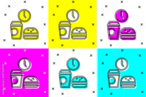 Set Fast food time icon isolated on color background. Vector.