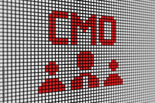 CMO text scoreboard blurred background 3d illustration