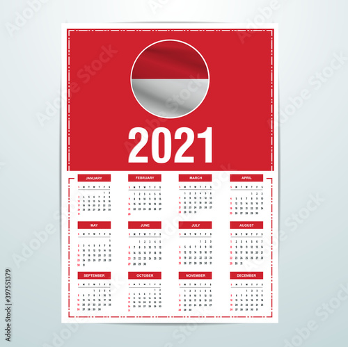 Monaco Calendar 2021- Country Flag Banner - Happy New Year