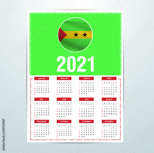 Sao Tome and Principe Calendar 2021 - Flag Banner - Happy New Year