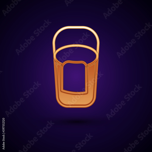 Gold Bucket with rag icon isolated on black background. Cleaning service concept. Vector.