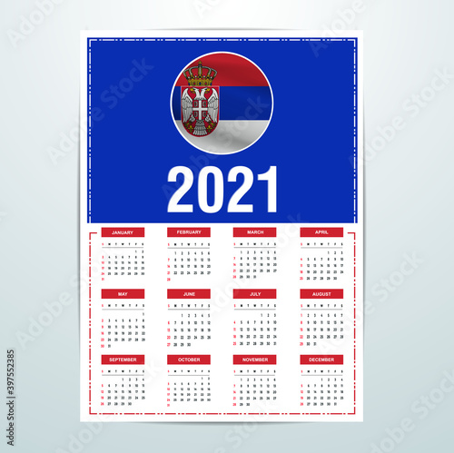 Serbia Country Calendar 2021 - Flag Banner - Happy New Year