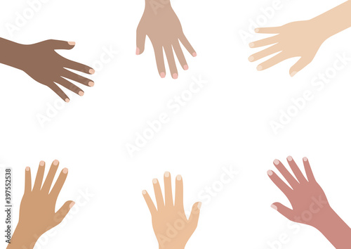 Multicultural and multiethnic people community integration concept with raise...