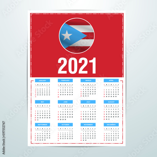 Puerto Rico Calendar 2021 - Flag Banner - Happy New Year
