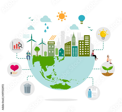 Ecology life, eco city vector illustration ( ecology concept , nature conservation )