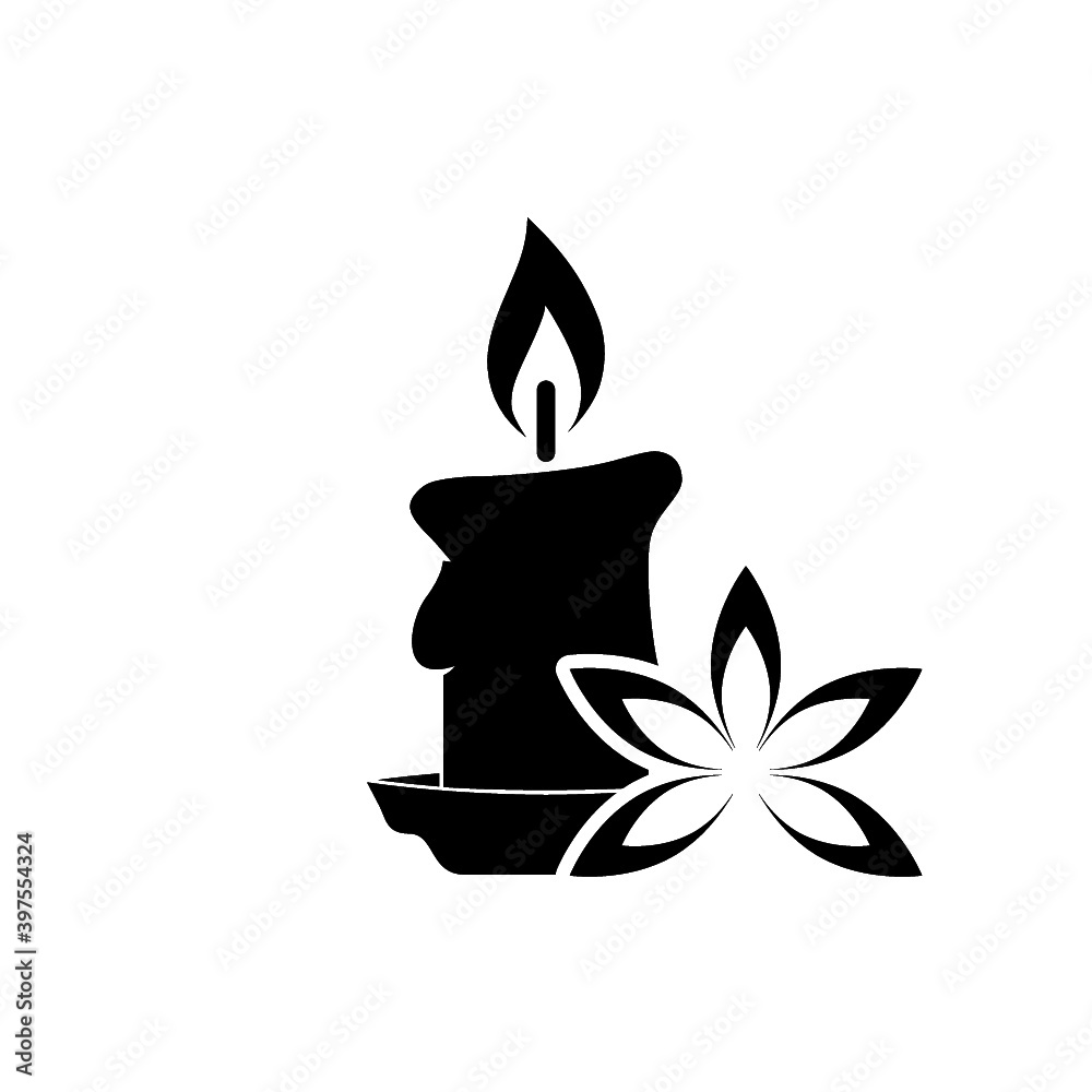 Aroma candles icon. Lotus flower, burning, flame icon isolated on white background Aroma candles icon. Lotus flower, burning, flame icon isolated on white background